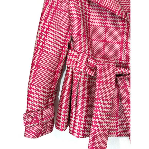 NWT WHBM Pink Houndstooth Satin Belted Trench Coat Size M - Picture 7 of 11